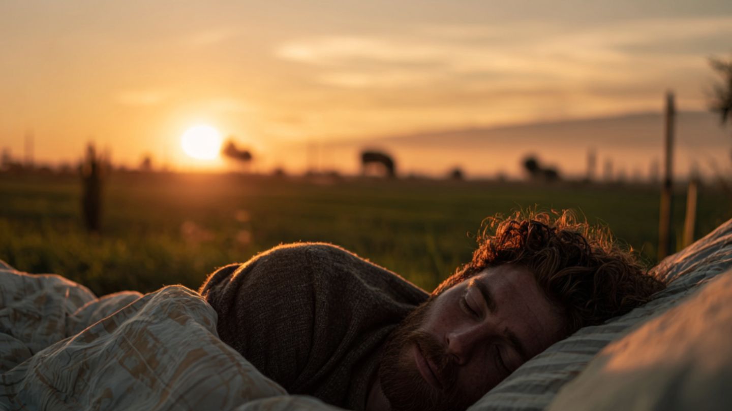 A man using natural sunlight as a Restora Dream sunrise alarm clock