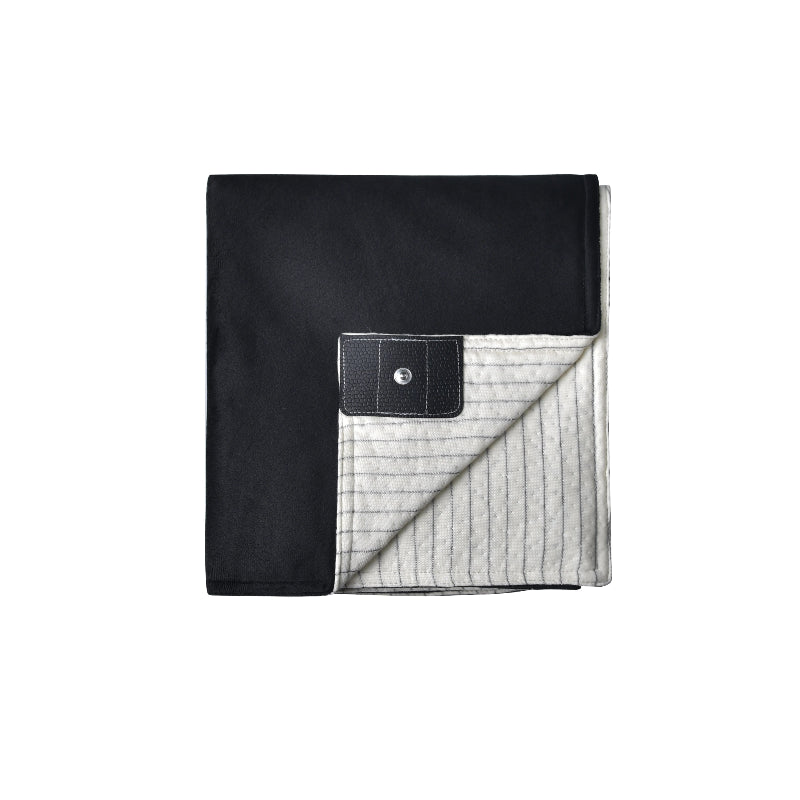 Black grounding blanket folded, showcasing grounding panel for easy connection