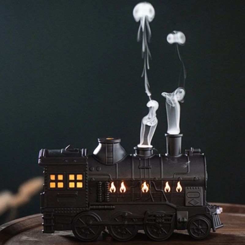 ChooChoo Breeze Train Humidifier creating a calming ambiance in a cozy living room setting