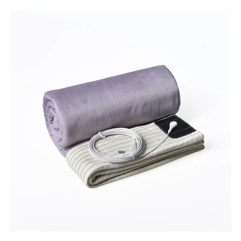 Rolled-up purple grounding blanket with conductive silver fiber and connection cord