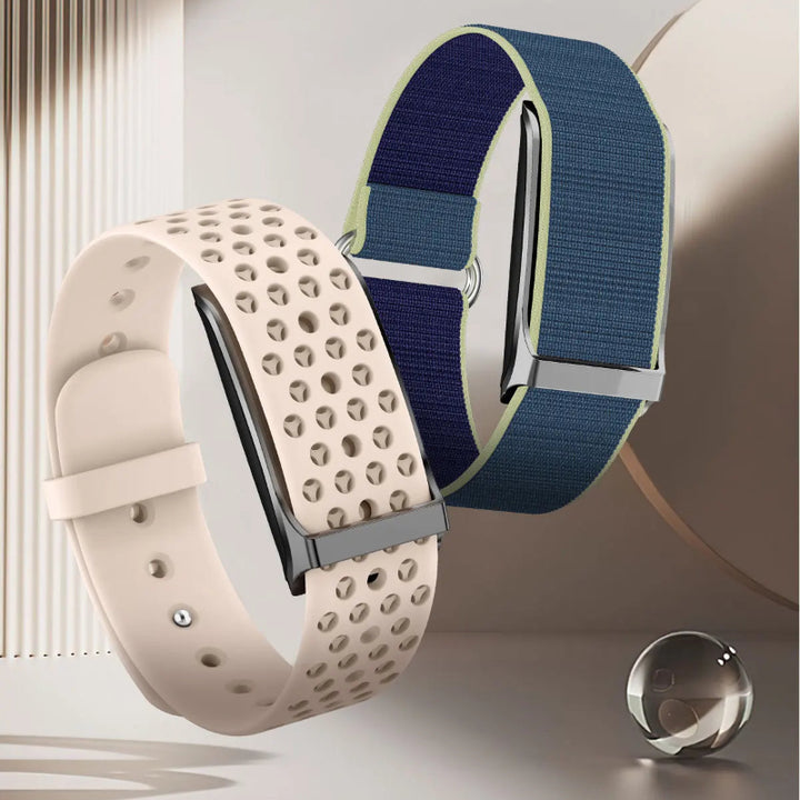 Pink silicon and blue nylon Smart Sleep Band from Restora Dream
