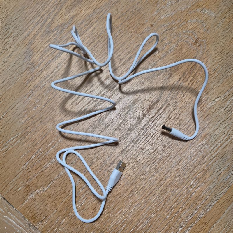 Close-up view of USB power cable for wake-up light and alarm clocks