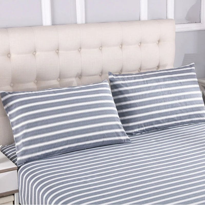 Blue large stripes organic grounding pillowcase - Restora Dream