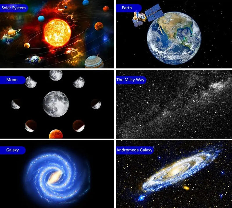 12-in-1 film discs for galaxy projector showing planets, nebulas, and galaxies